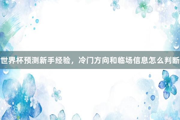 世界杯预测新手经验，冷门方向和临场信息怎么判断